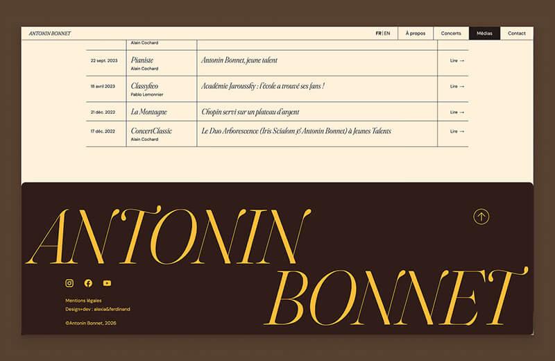 Capture d’écran du site web d'Antonin Bonnet