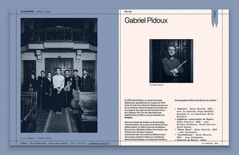 Capture d’écran du site web de l'ensemble Le Chapitre
