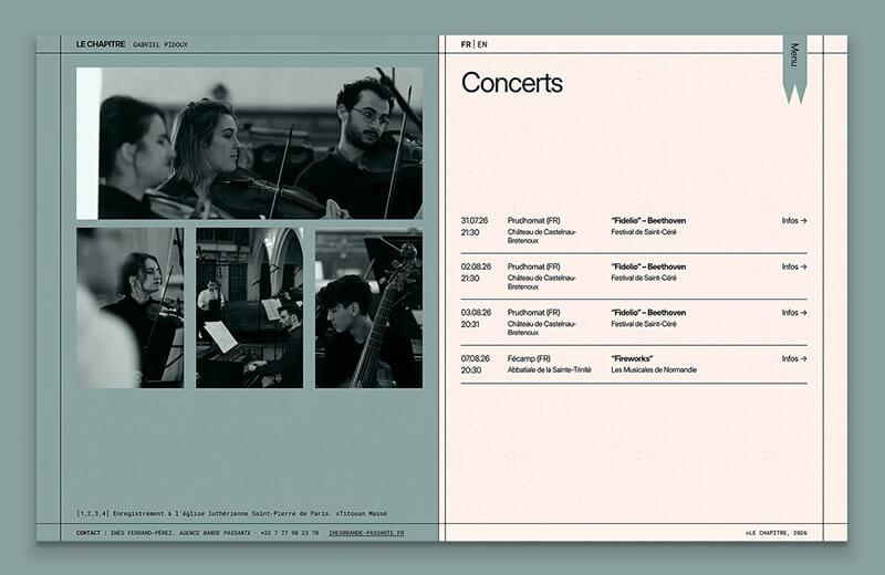 Capture d’écran du site web de l'ensemble Le Chapitre