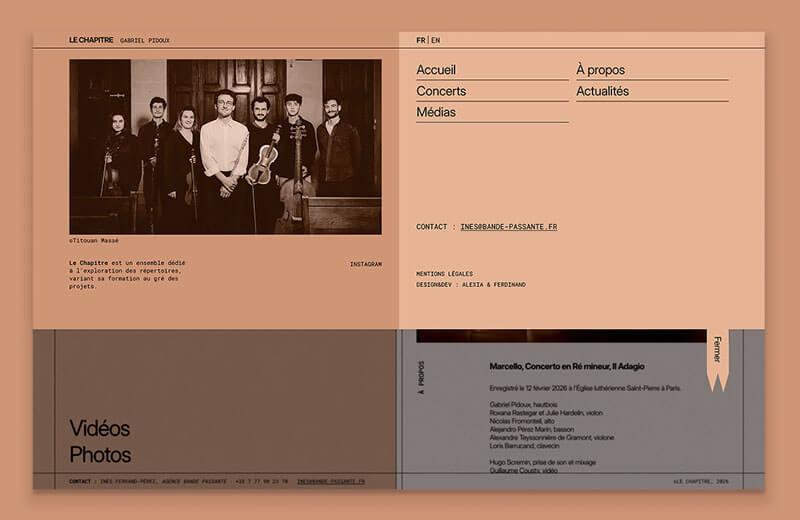 Capture d’écran du site web de l'ensemble Le Chapitre