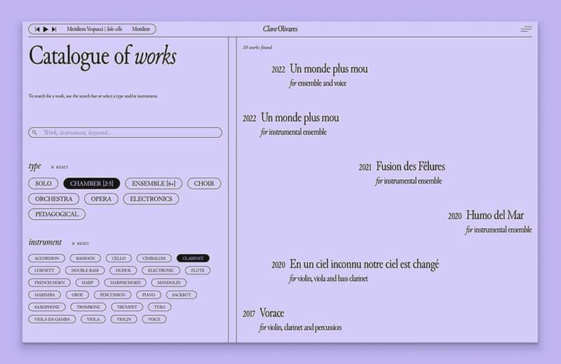 Visuel de site internet de Clara Olivares