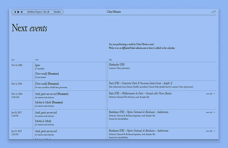 Visuel de site internet de Clara Olivares