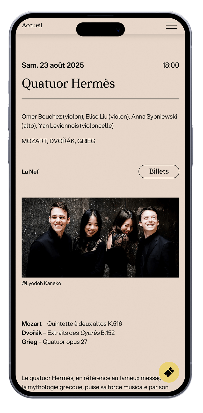 Visuel du site web sur mobile