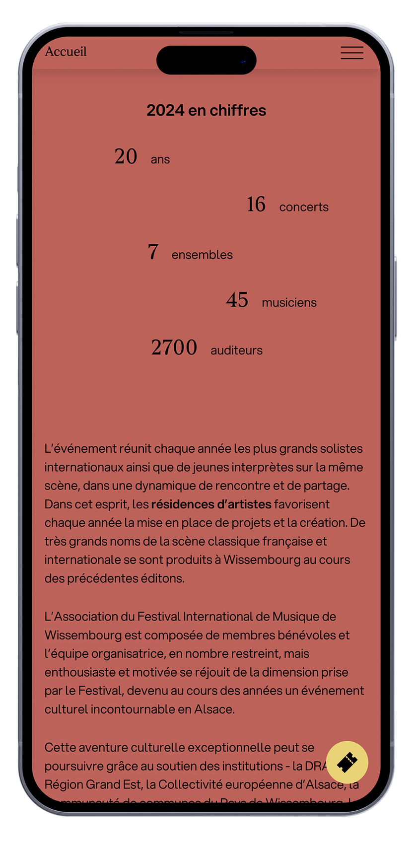 Visuel du site web sur mobile